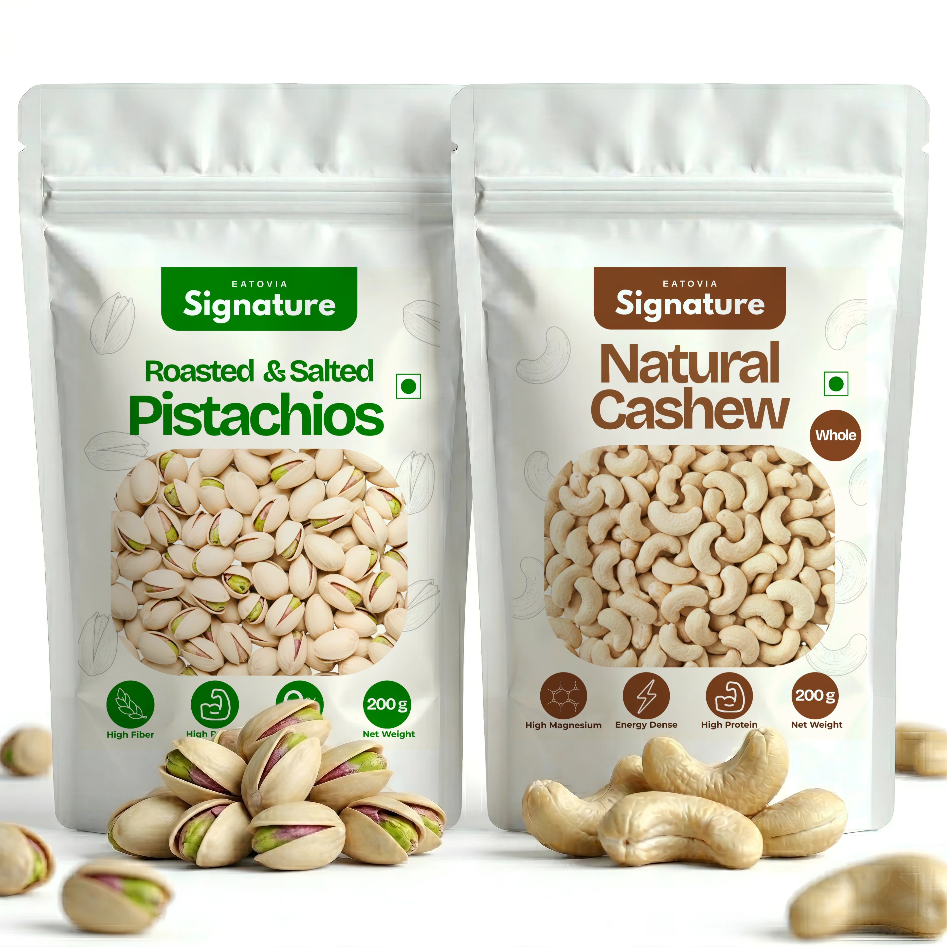 Roasted & Salted Pistachios & Whole Cashews Combo Pack (200g Each)